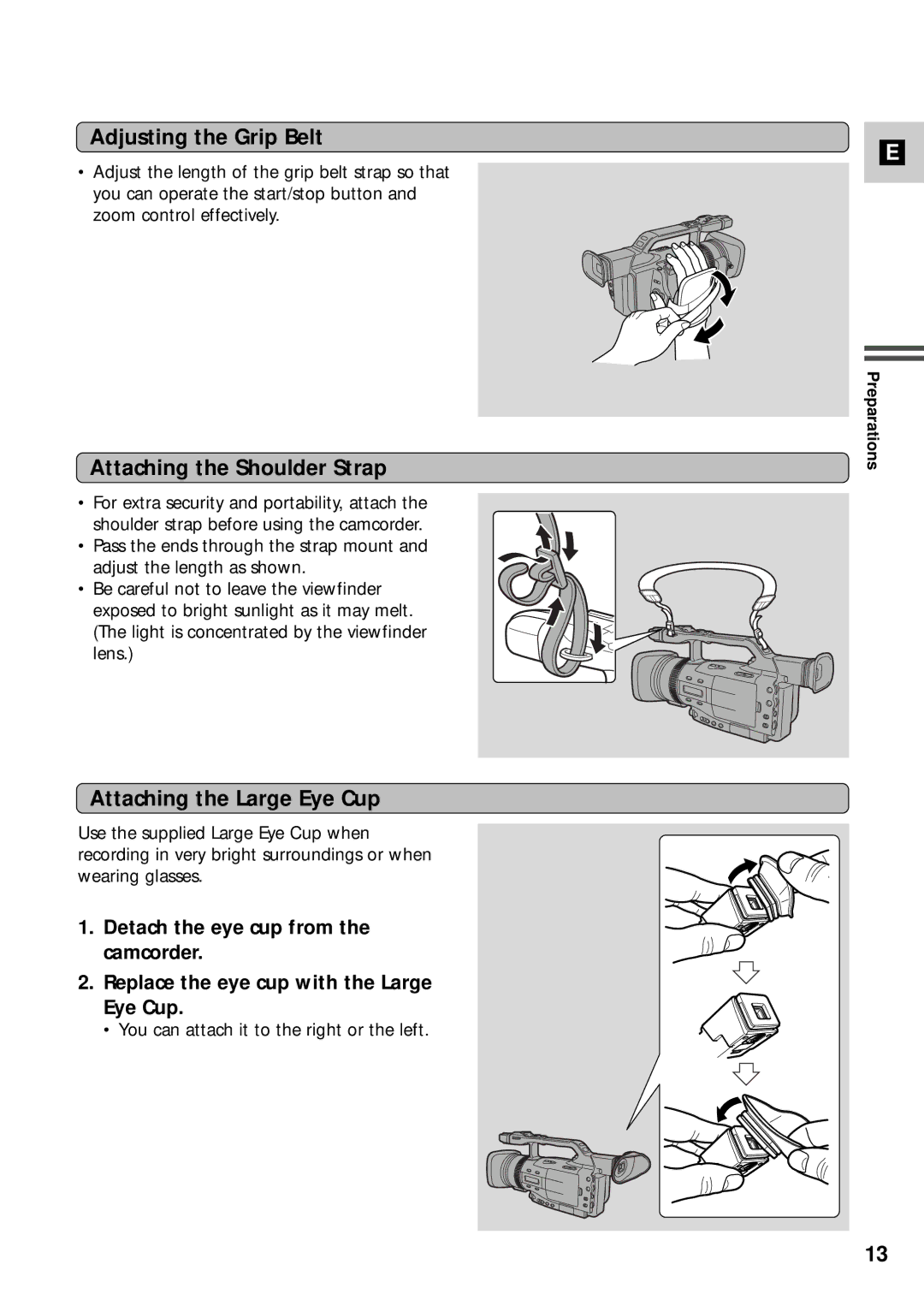 Canon XM2 PAL instruction manual Adjusting the Grip Belt, Attaching the Shoulder Strap, Attaching the Large Eye Cup 