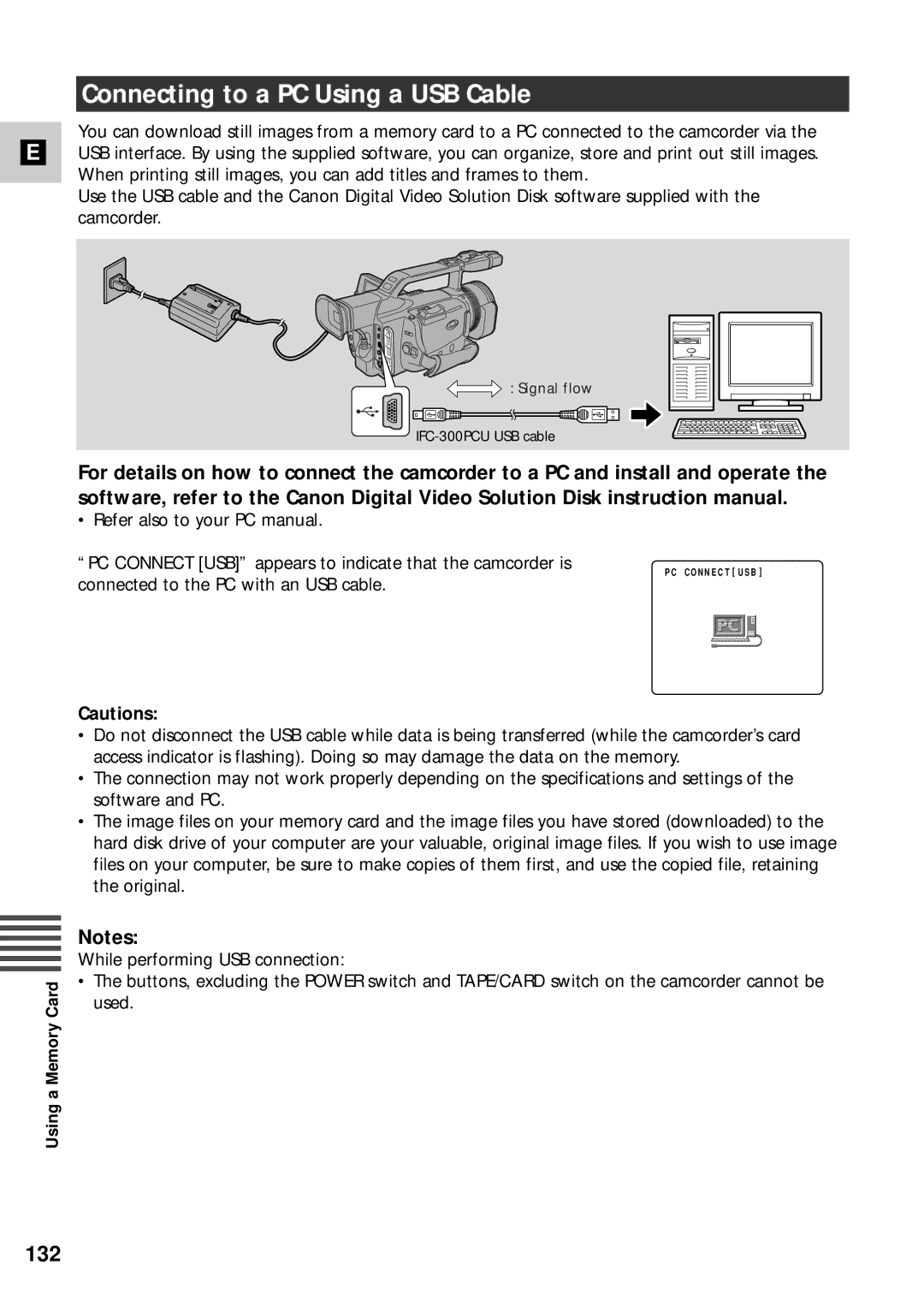 Canon XM2 PAL instruction manual Connecting to a PC Using a USB Cable, 132 