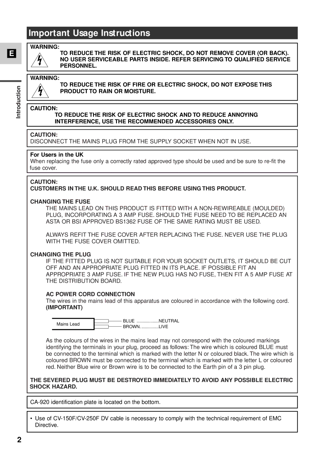 Canon XM2 PAL instruction manual Important Usage Instructions, For Users in the UK 