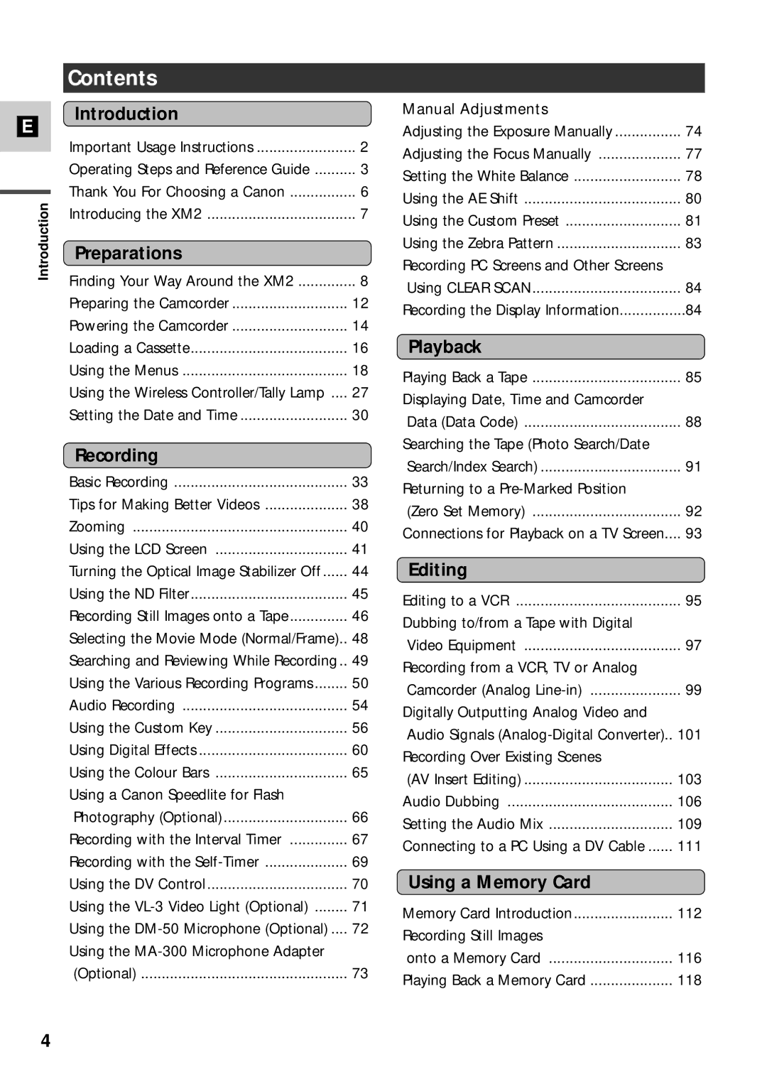 Canon XM2 PAL instruction manual Contents 