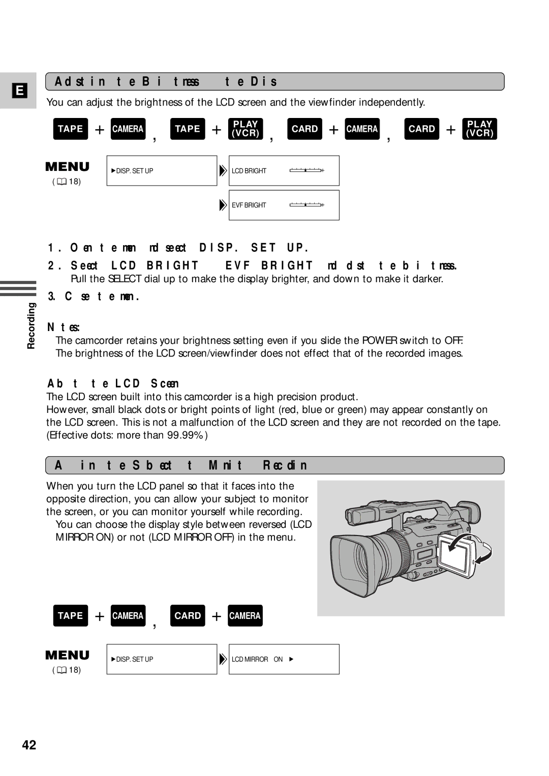 Canon XM2 PAL Adjusting the Brightness of the Display, Allowing the Subject to Monitor Recording, About the LCD Screen 