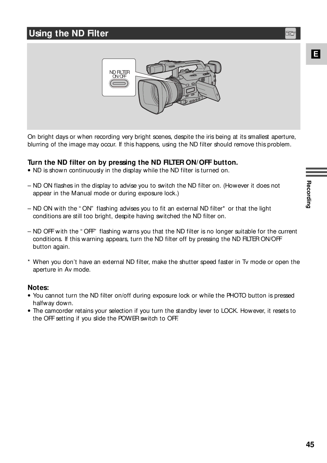 Canon XM2 PAL instruction manual Using the ND Filter 