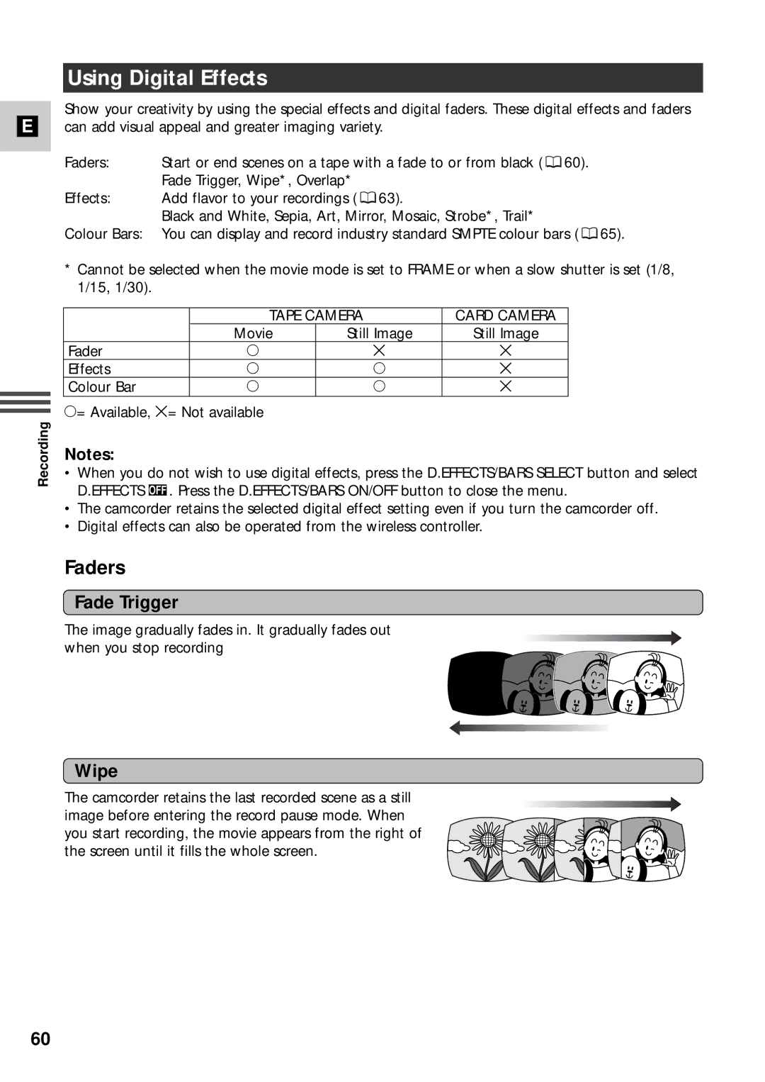 Canon XM2 PAL instruction manual Using Digital Effects, Fade Trigger, Wipe 