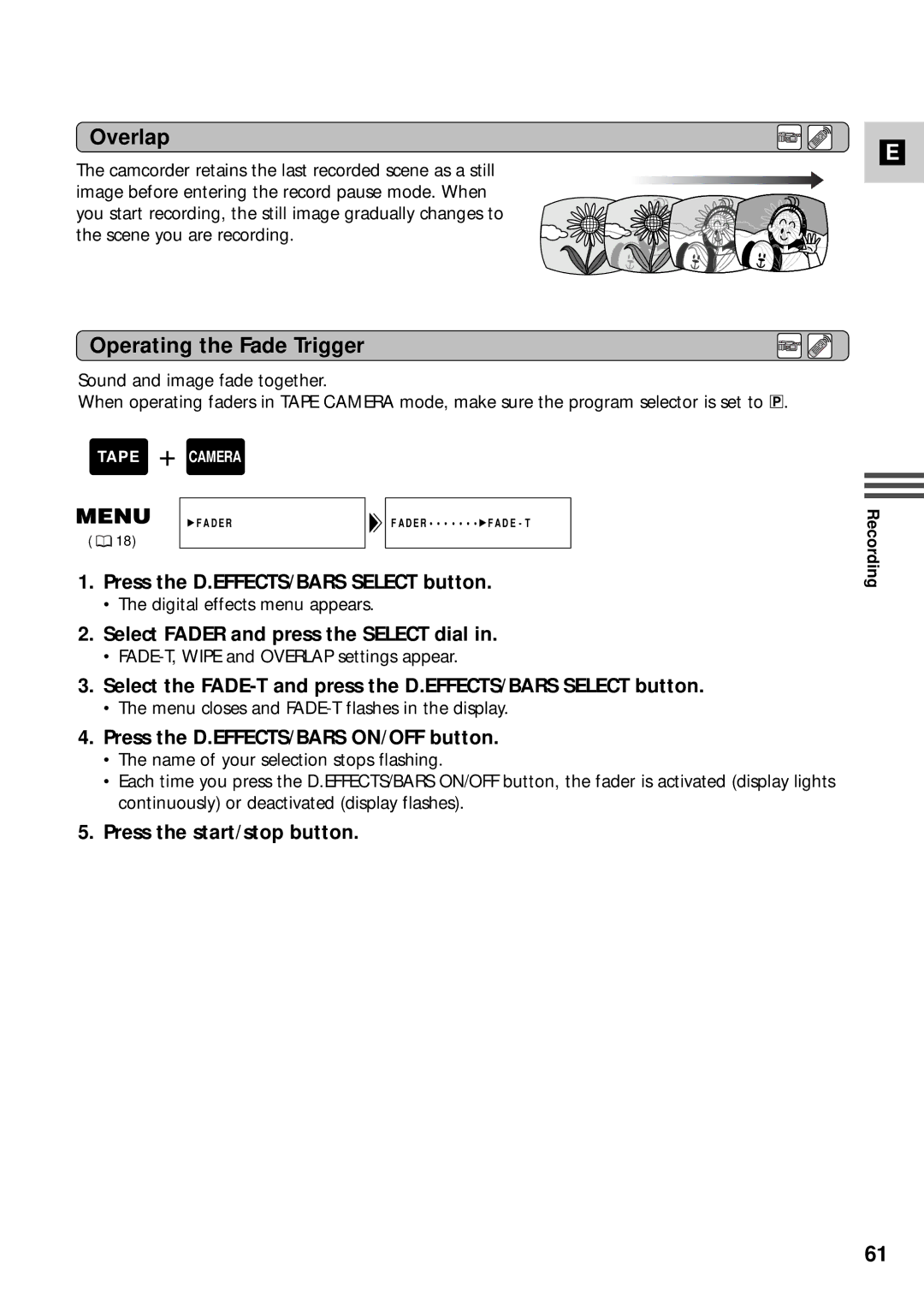 Canon XM2 PAL instruction manual Overlap, Operating the Fade Trigger 