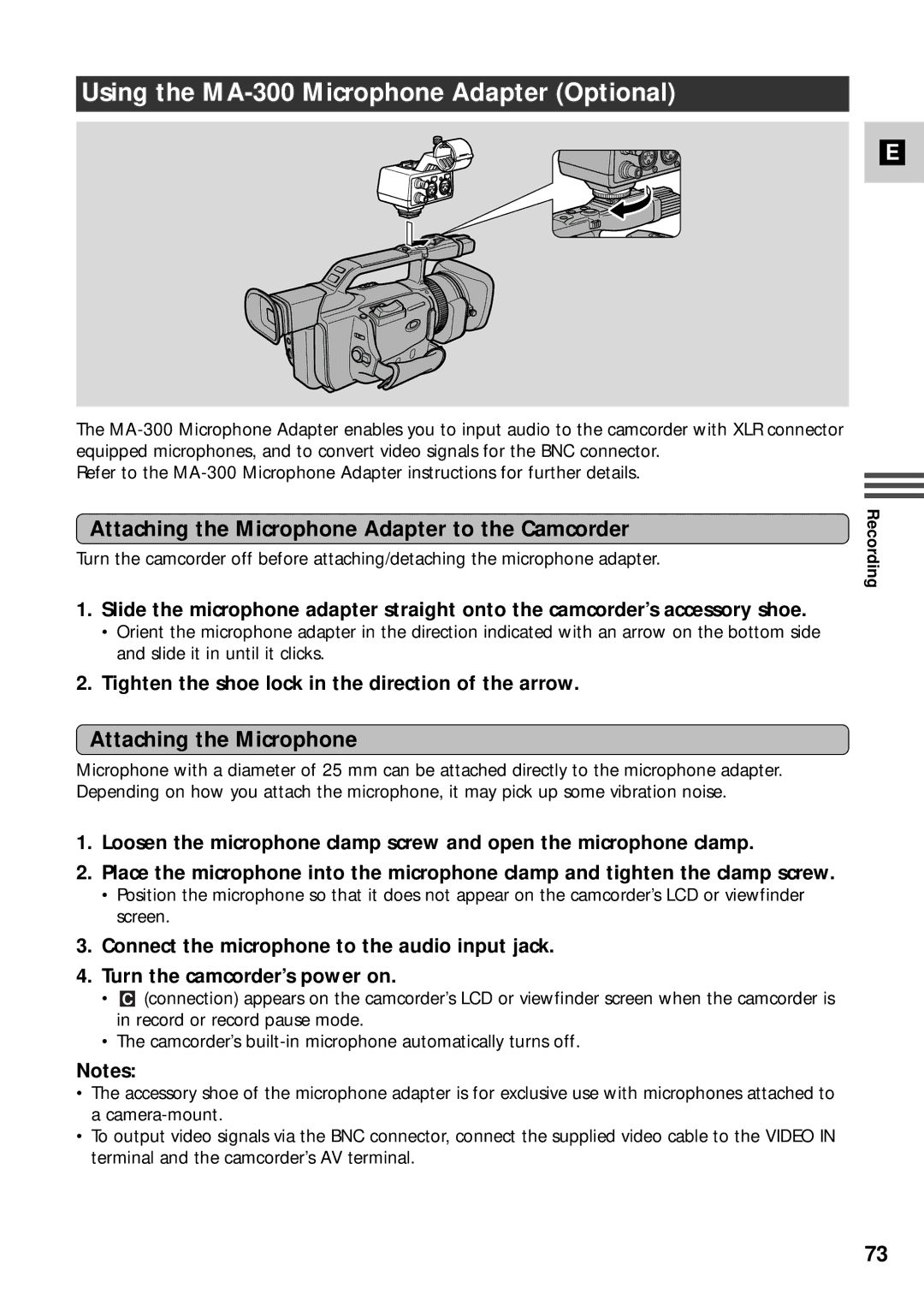 Canon XM2 PAL Using the MA-300 Microphone Adapter Optional, Attaching the Microphone Adapter to the Camcorder 