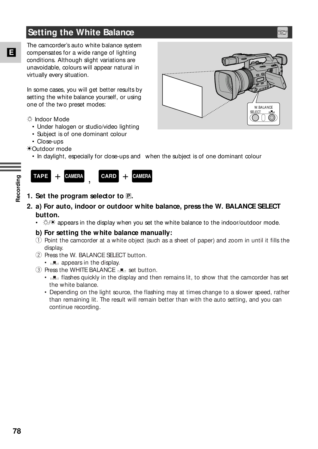 Canon XM2 PAL instruction manual Setting the White Balance, For setting the white balance manually 