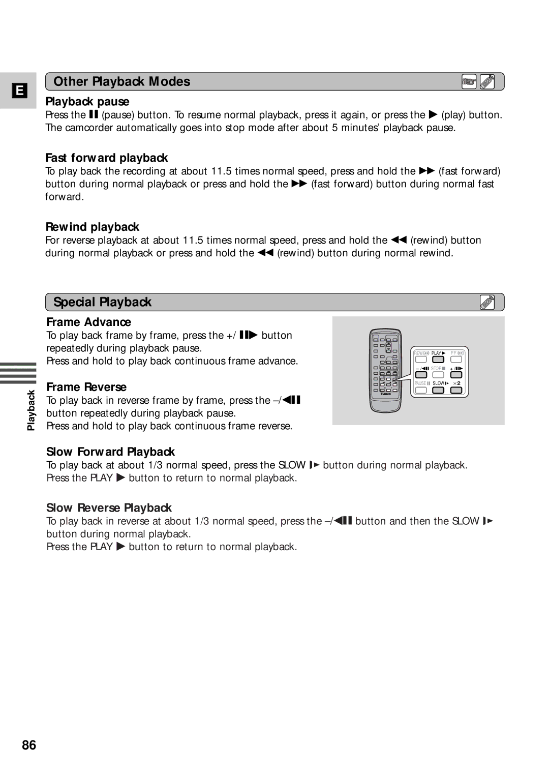 Canon XM2 PAL instruction manual Other Playback Modes, Special Playback, Slow Reverse Playback 