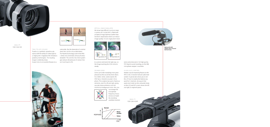 Canon XM2 manual Quality, Optical Image Stabilizer, TRUE-TO-LIFE Colour, Sounds Good, Audio Level Control 