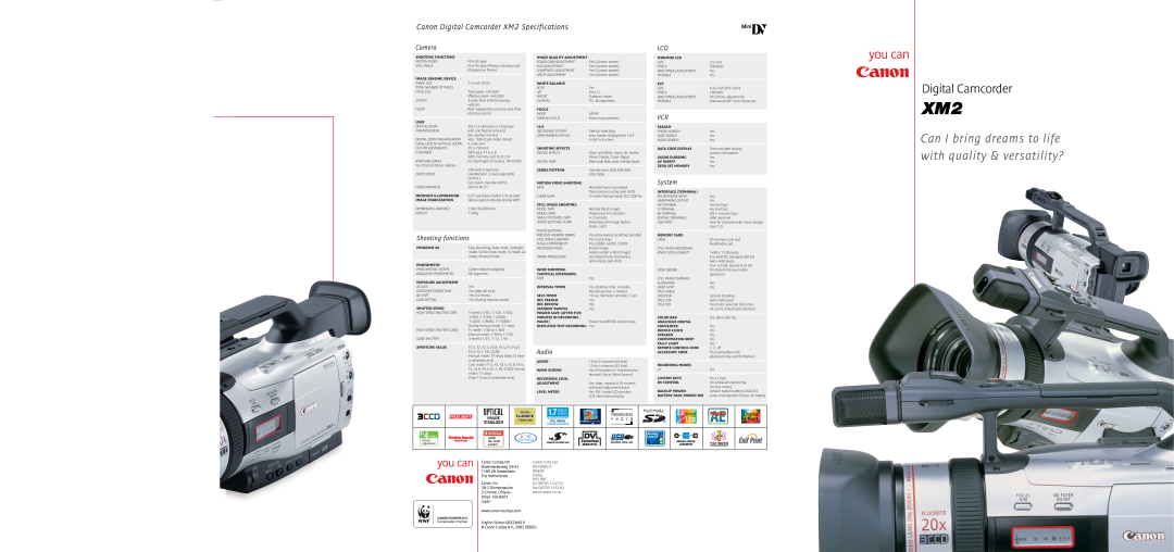 Canon XM2 Digital Camcorder, Can I bring dreams to life with quality & versatility?, Camera, Shooting functions, Audio 
