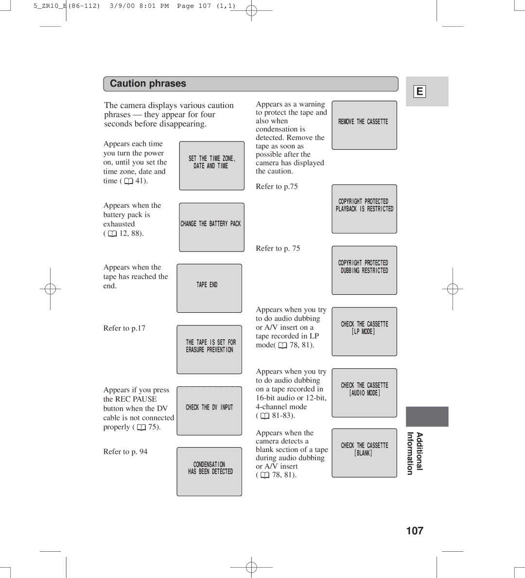 Canon zr10 instruction manual 107, Refer to p.17 