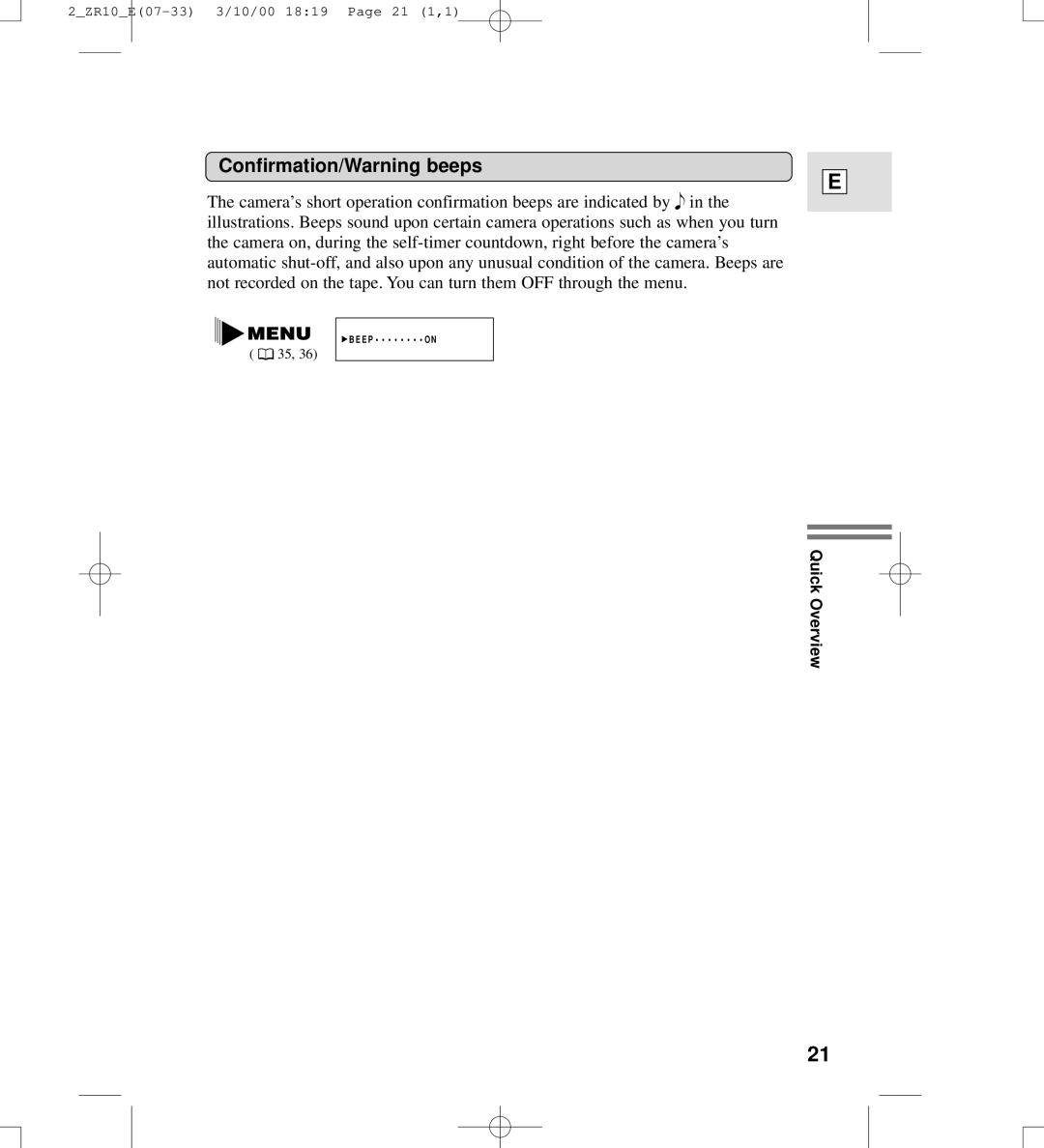 Canon zr10 instruction manual Confirmation/Warning beeps 