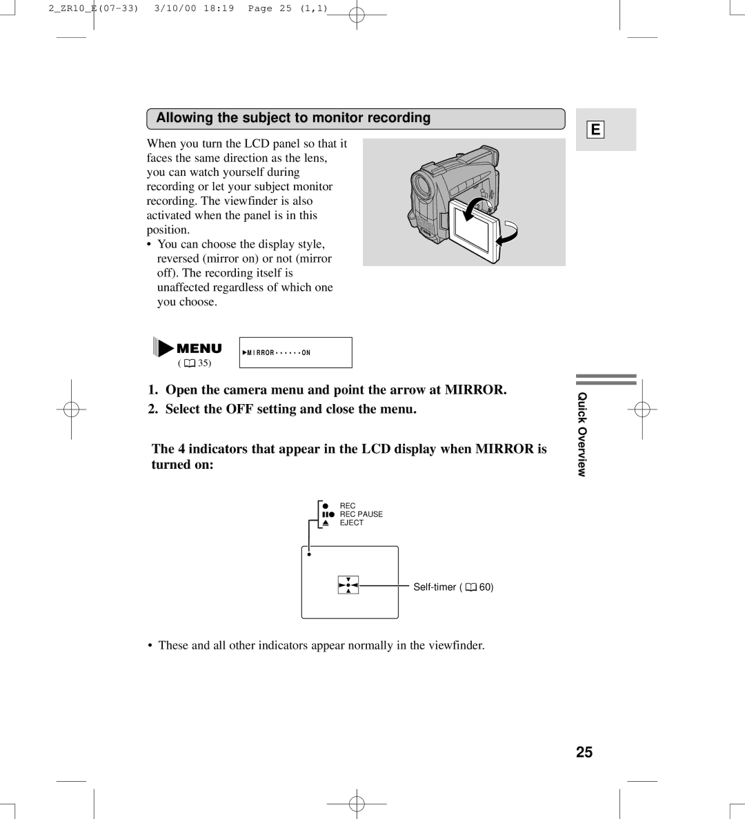 Canon zr10 instruction manual Allowing the subject to monitor recording 