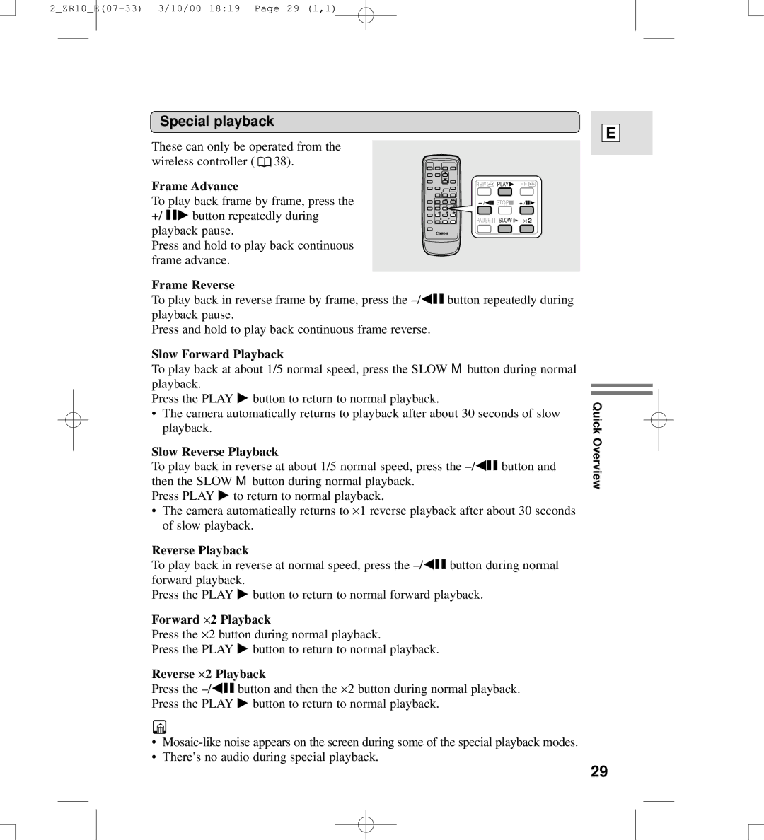 Canon zr10 instruction manual Special playback 