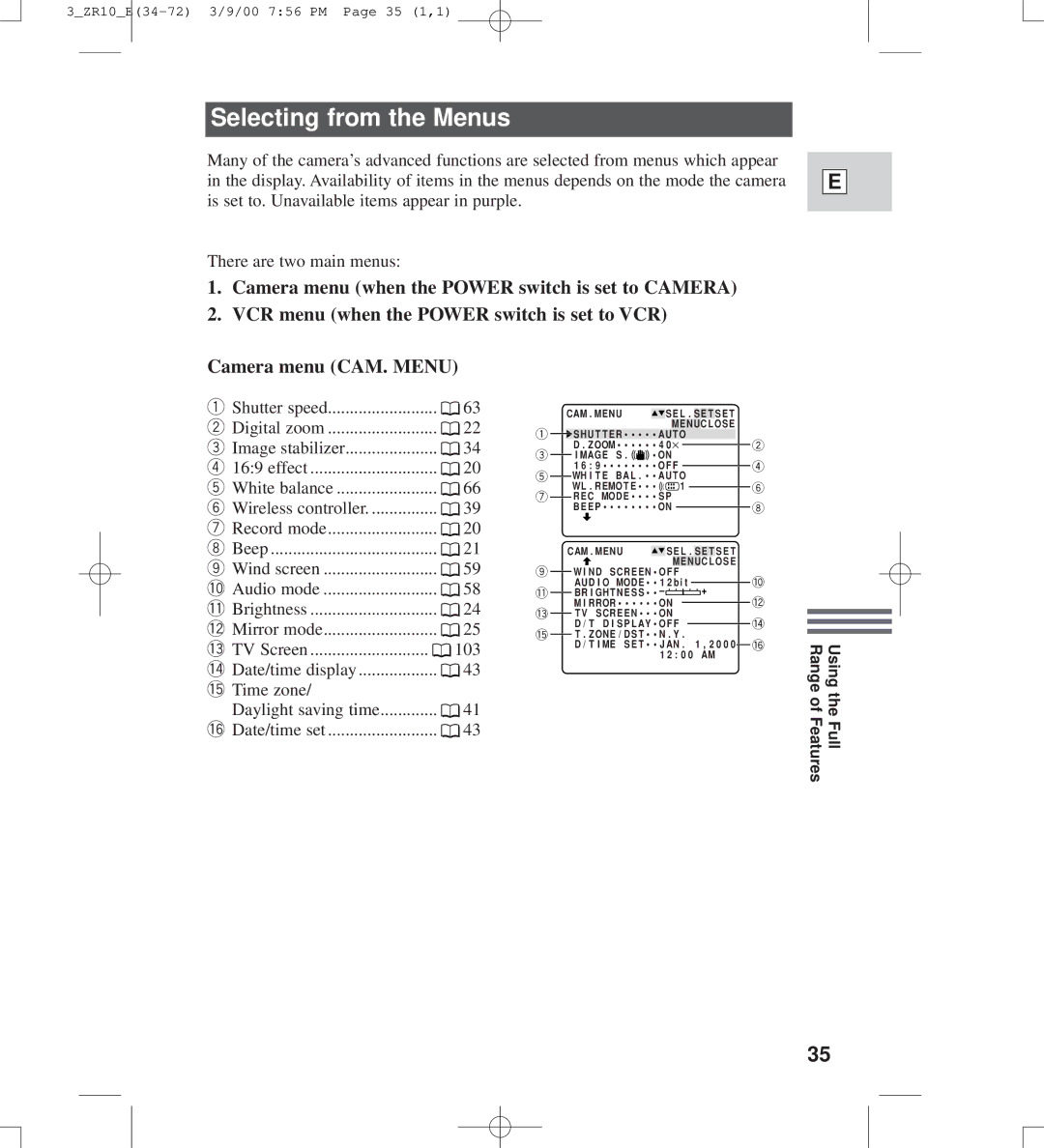 Canon zr10 instruction manual Selecting from the Menus 