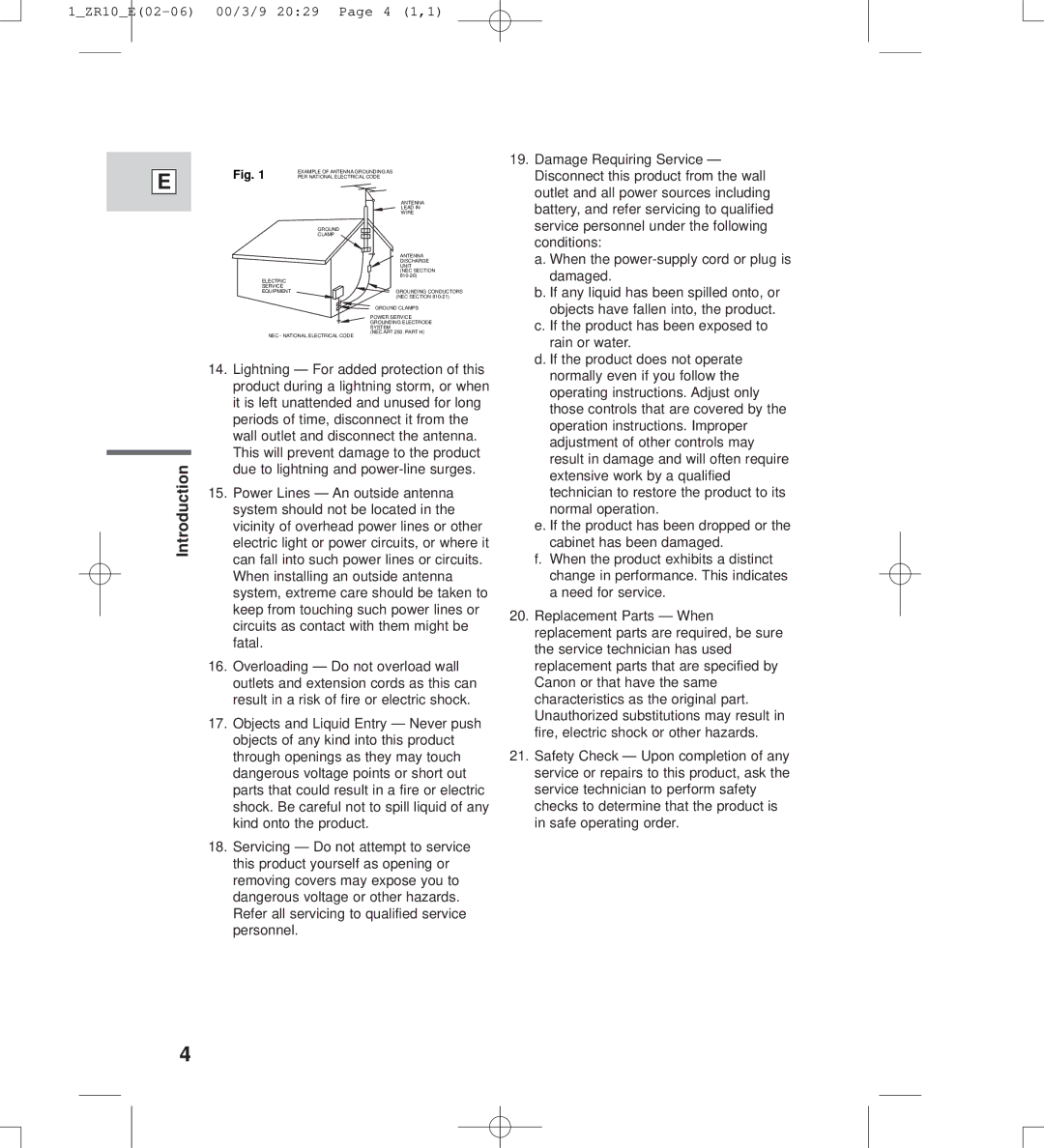 Canon zr10 instruction manual Lightning For added protection of this 