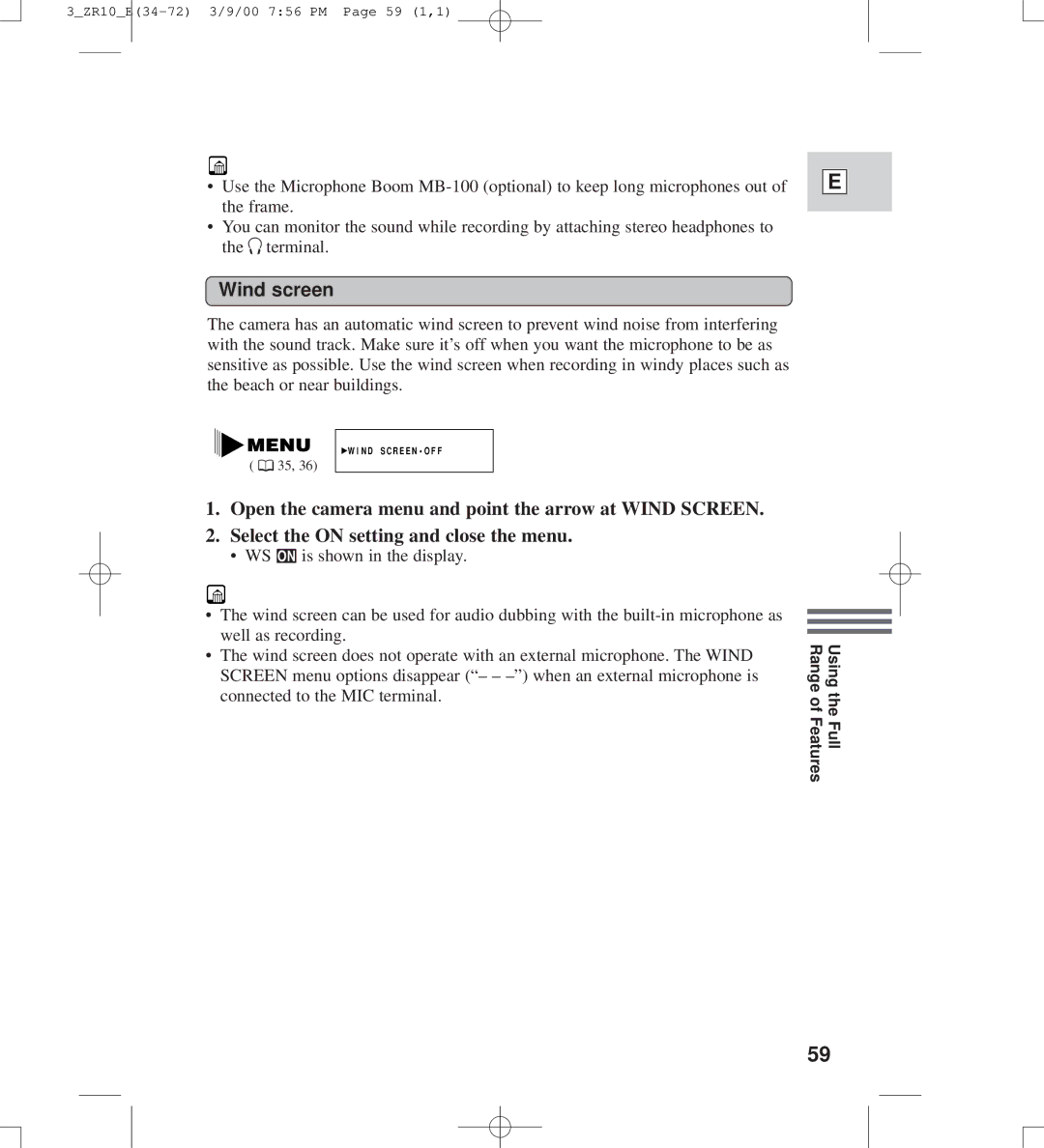 Canon zr10 instruction manual Wind screen 