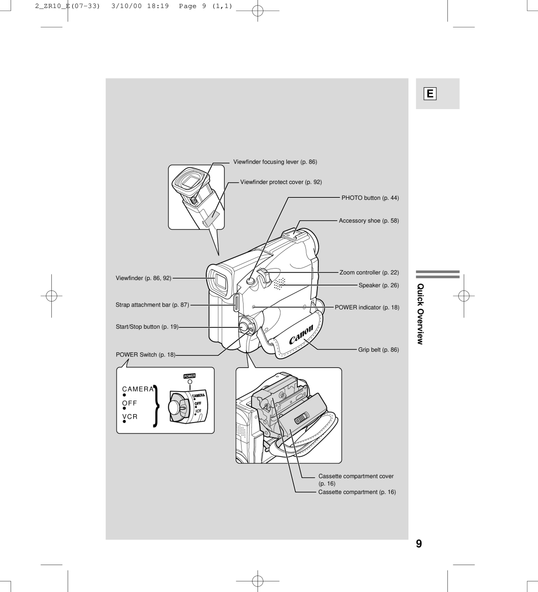 Canon zr10 instruction manual 2ZR10E07-33 3/10/00 1819 Page 9 1,1 