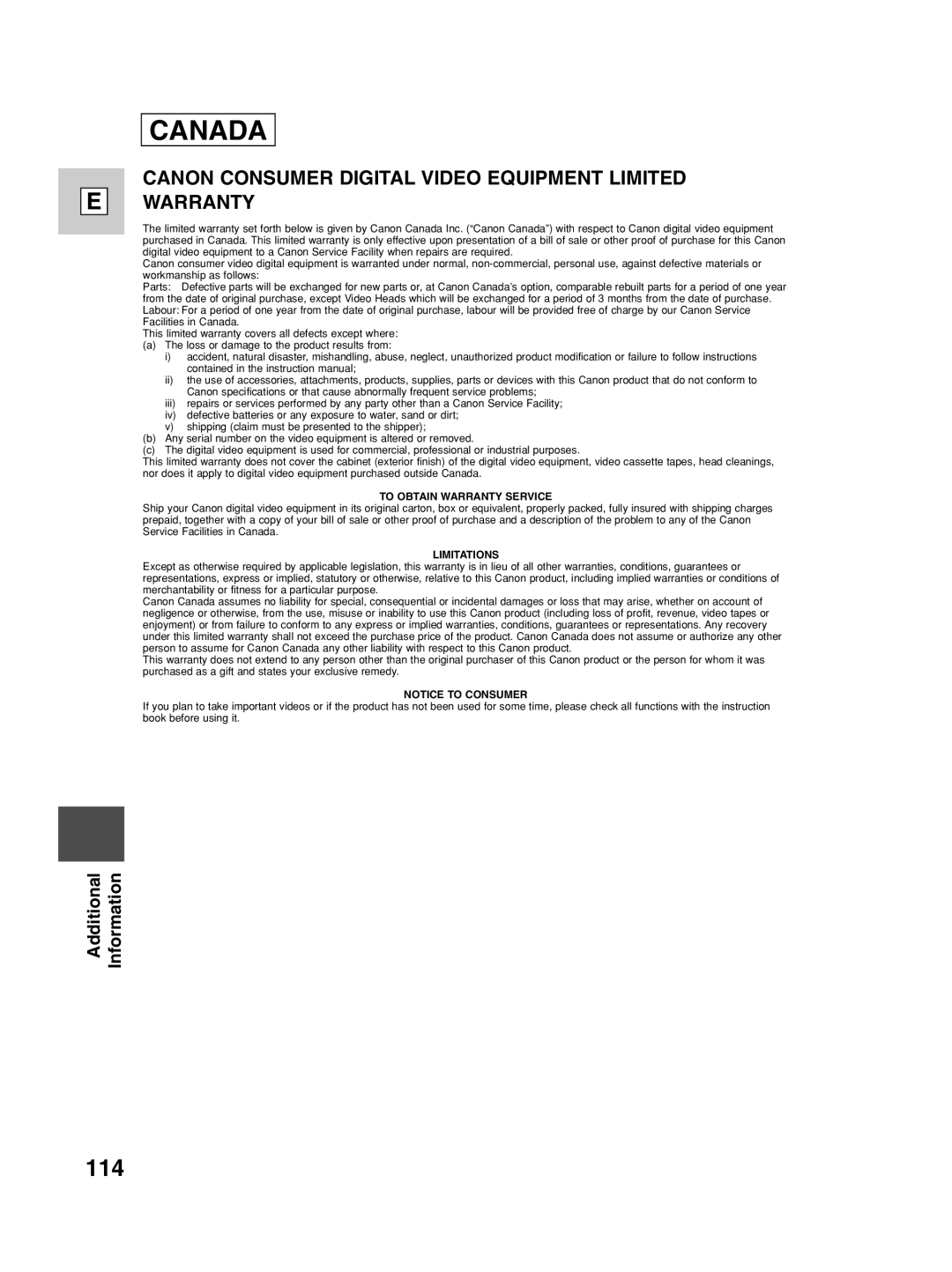 Canon ZR20 instruction manual Canada 