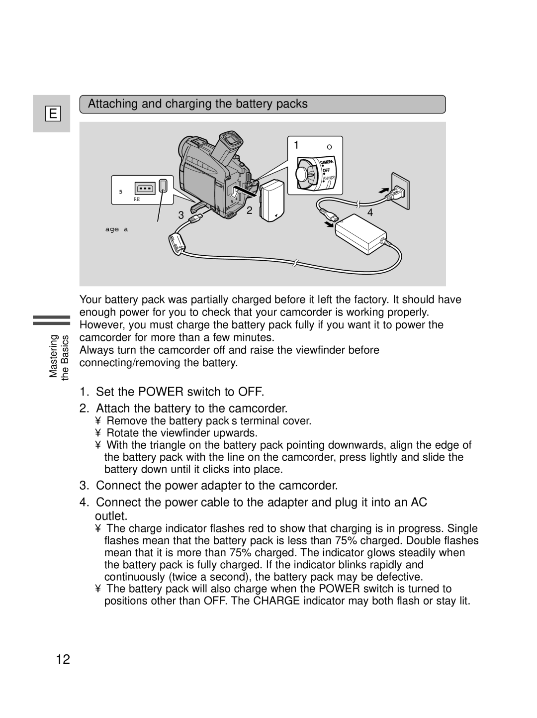 Canon ZR20 instruction manual Attaching and charging the battery packs 