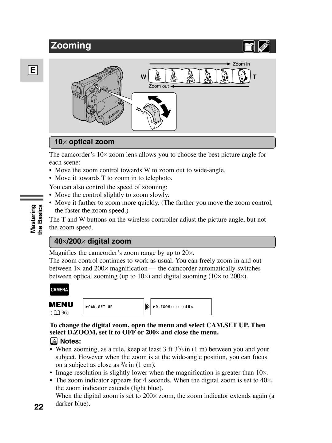 Canon ZR20 instruction manual Zooming, 10⋅ optical zoom 