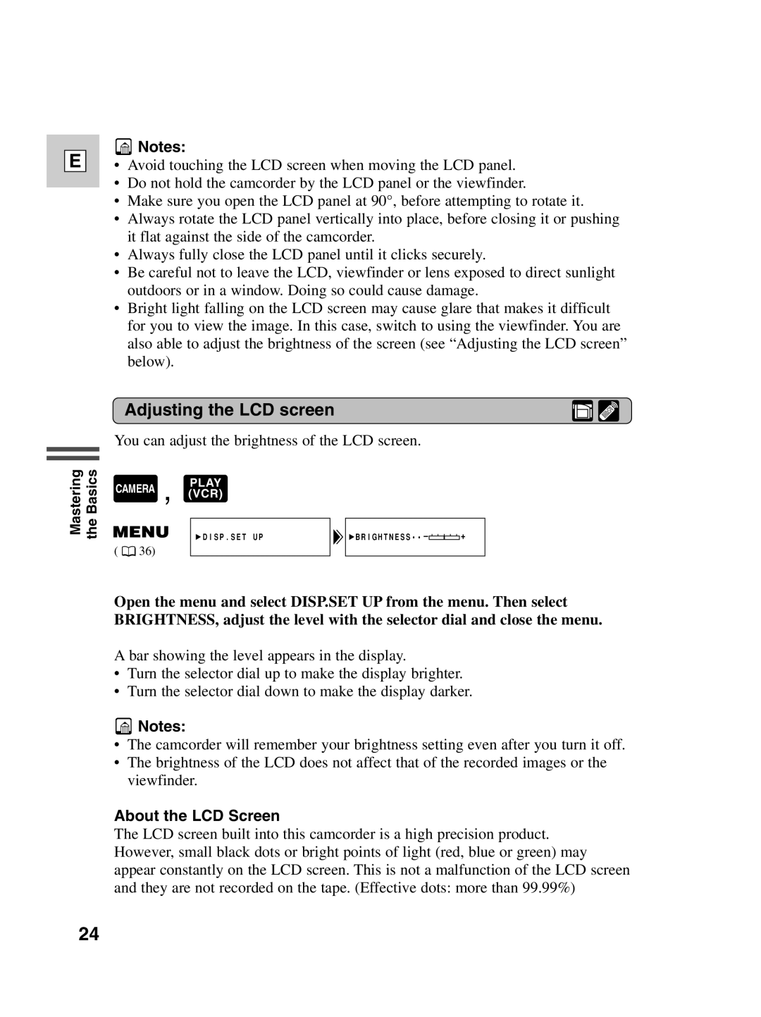 Canon ZR20 instruction manual Adjusting the LCD screen, About the LCD Screen 