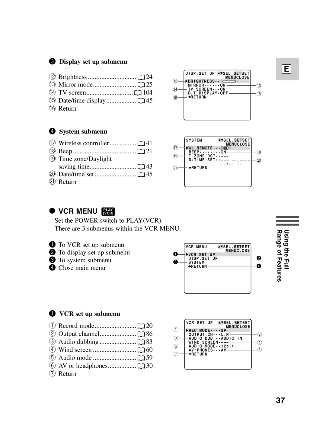 Canon ZR20 instruction manual Display set up submenu, System submenu 