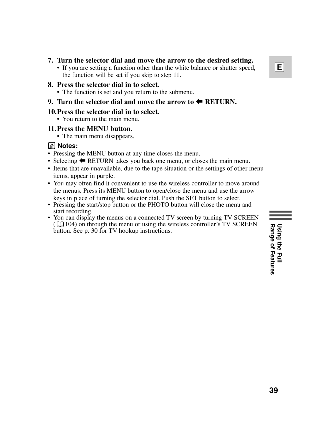 Canon ZR20 instruction manual Press the Menu button 