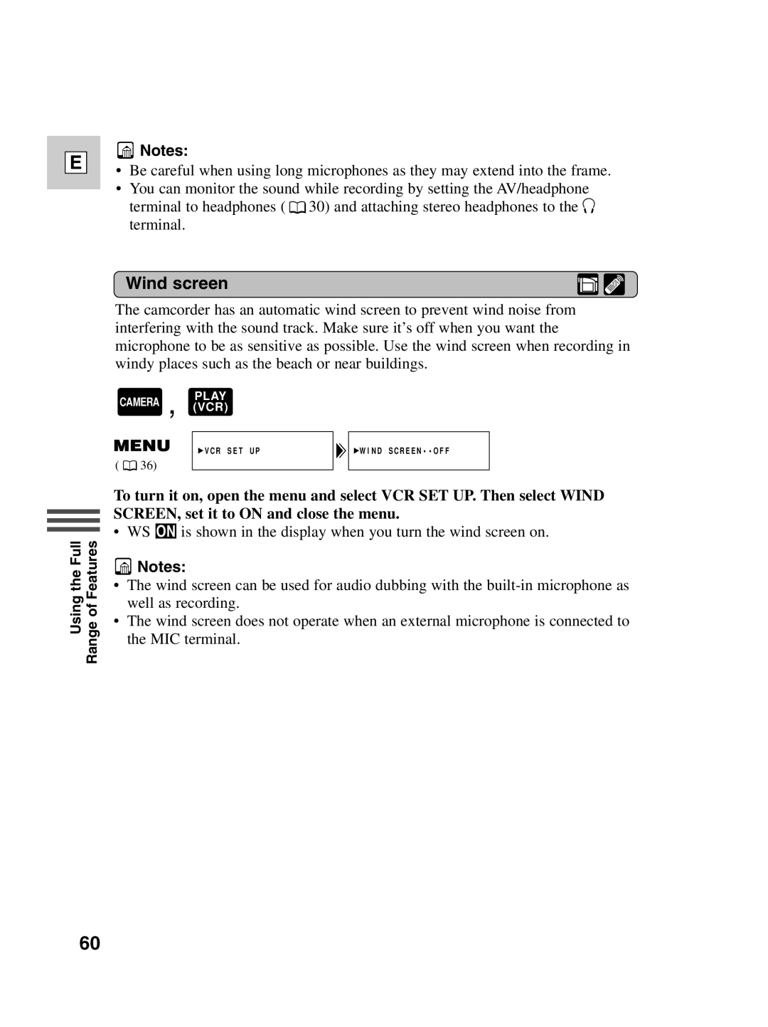 Canon ZR20 instruction manual Wind screen 