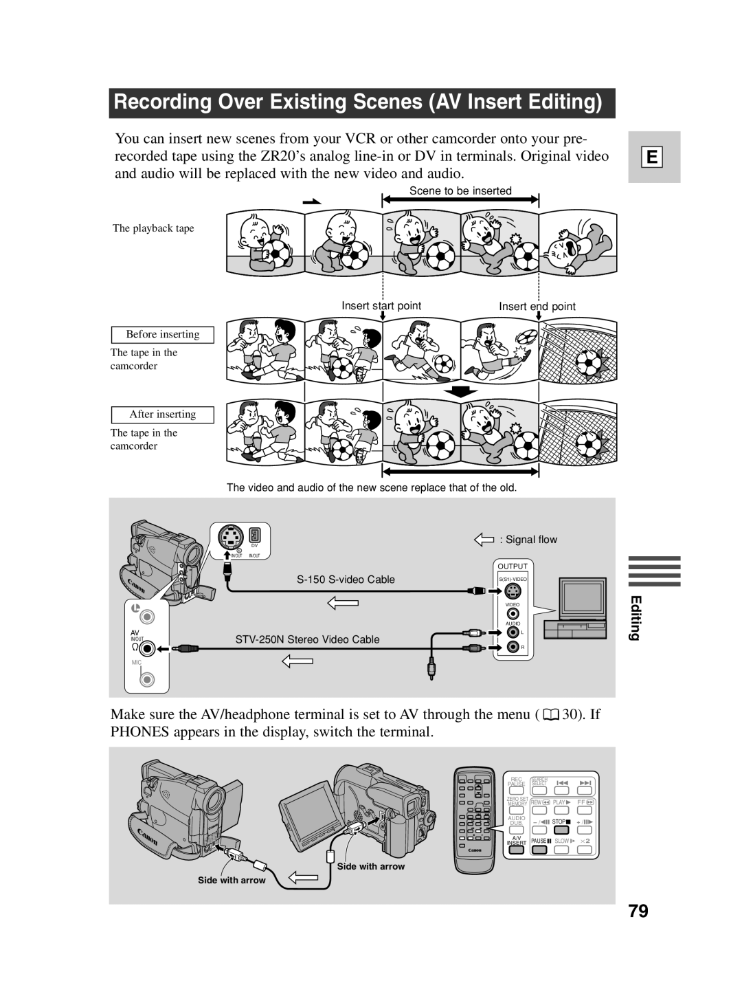 Canon ZR20 instruction manual Recording Over Existing Scenes AV Insert Editing 