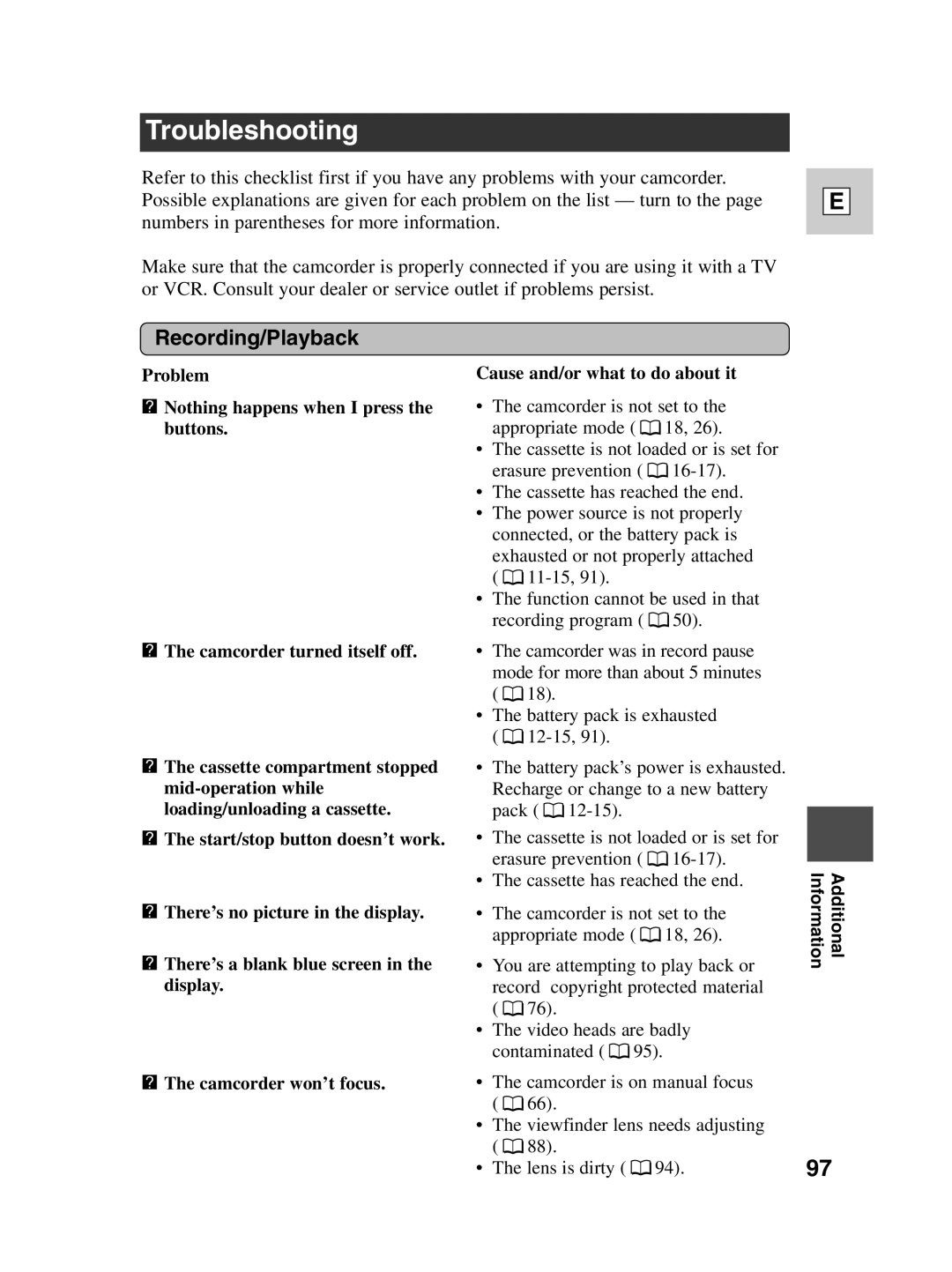 Canon ZR20 instruction manual Troubleshooting, Recording/Playback 