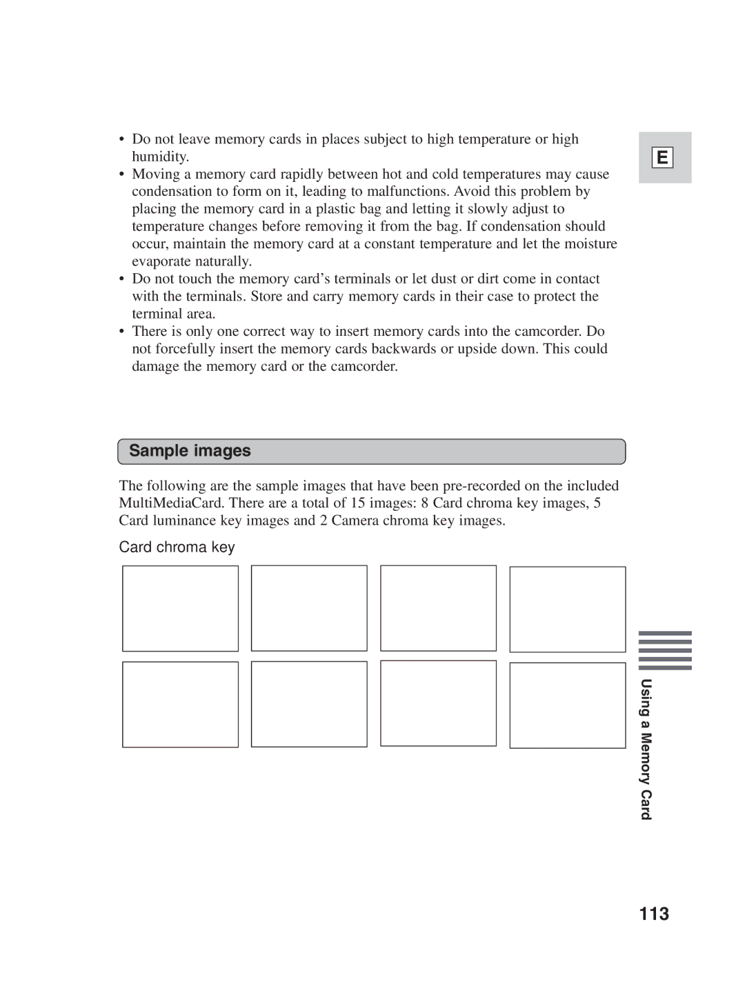 Canon ZR25 MC instruction manual 113, Sample images, Card chroma key 