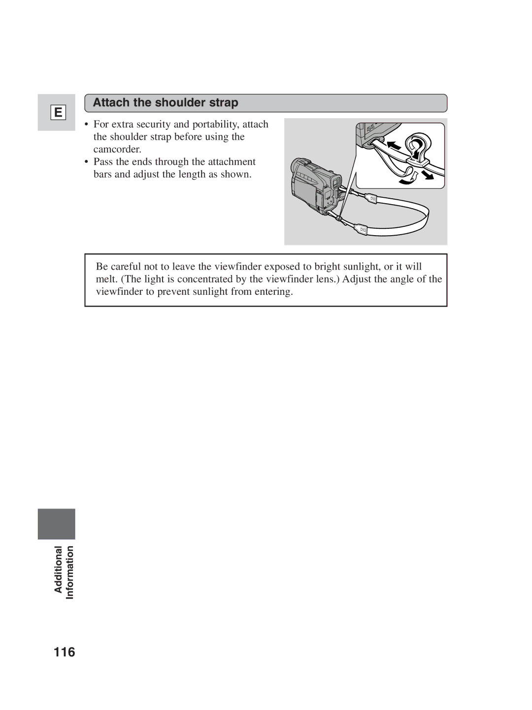 Canon ZR25 MC instruction manual 116, Attach the shoulder strap 