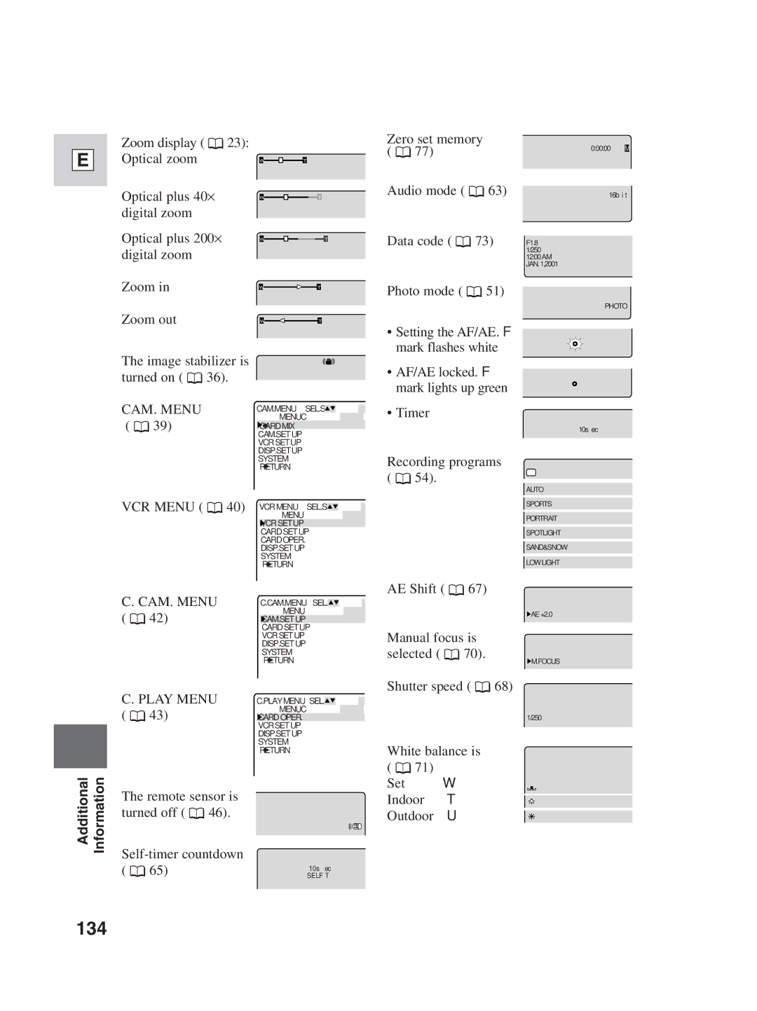 Canon ZR25 MC instruction manual 134, CAM. Menu 