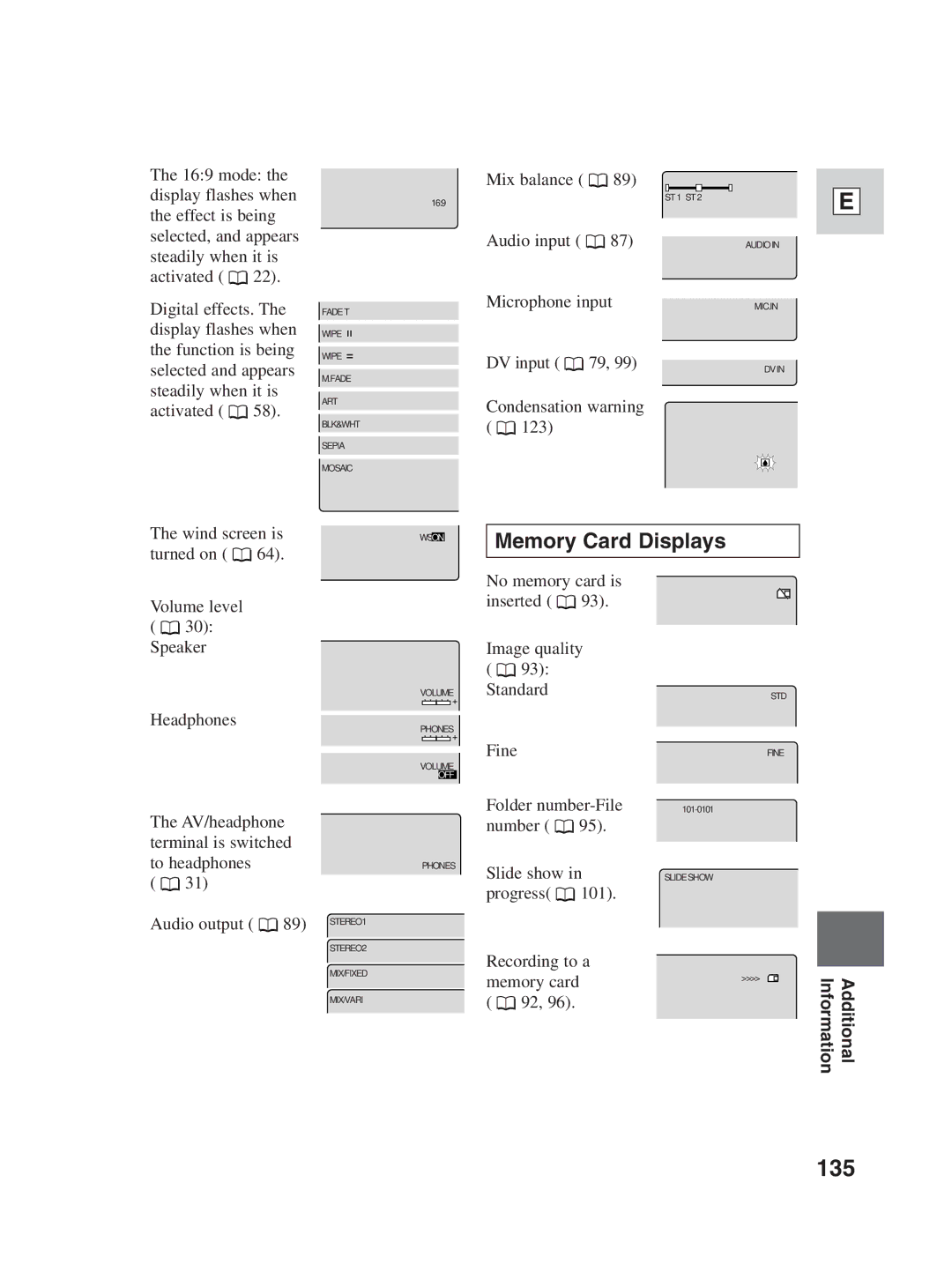 Canon ZR25 MC instruction manual 135, Memory Card Displays 