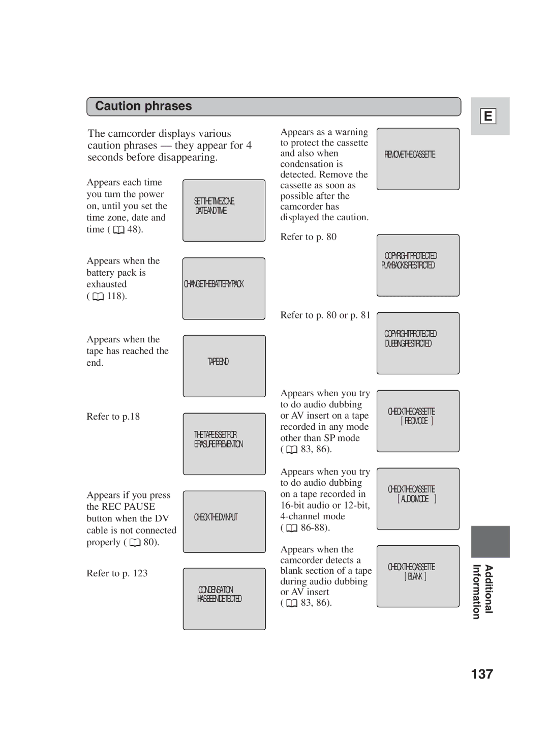 Canon ZR25 MC instruction manual 137, Refer to p.18 