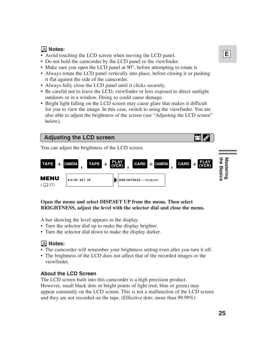 Canon ZR25 MC instruction manual Adjusting the LCD screen, You can adjust the brightness of the LCD screen 