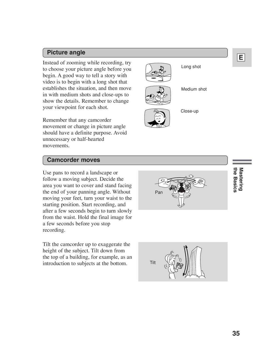 Canon ZR25 MC instruction manual Picture angle, Camcorder moves 