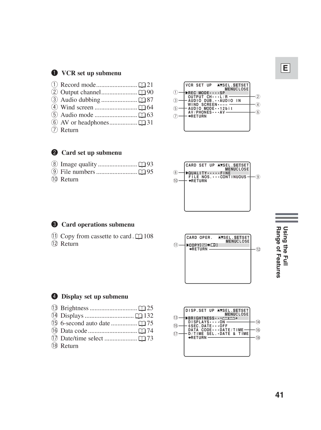 Canon ZR25 MC instruction manual Card set up submenu, Card operations submenu 