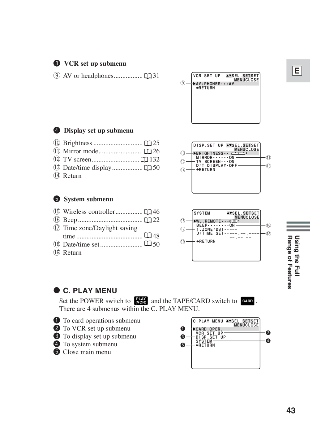 Canon ZR25 MC instruction manual Play Menu, To card operations submenu 