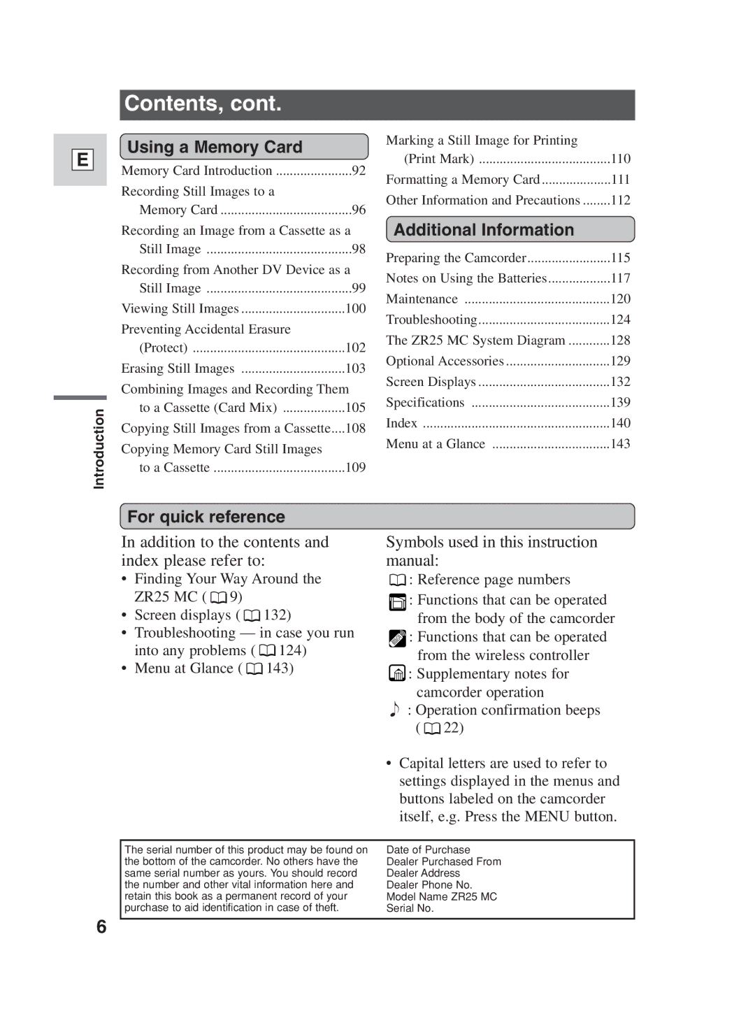 Canon ZR25 MC instruction manual Contents 