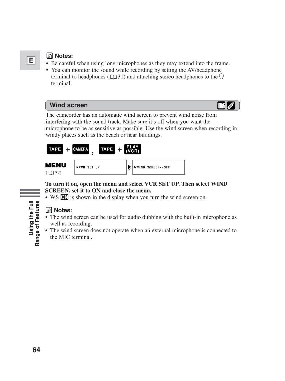 Canon ZR25 MC instruction manual Wind screen 