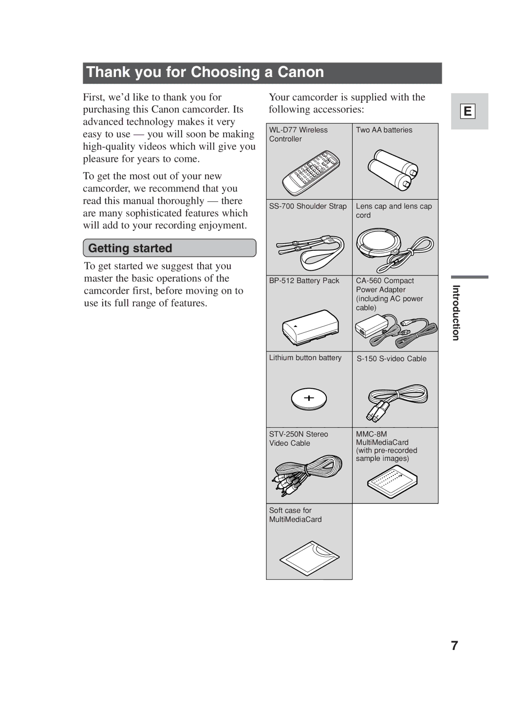 Canon ZR25 MC instruction manual Thank you for Choosing a Canon, Getting started 