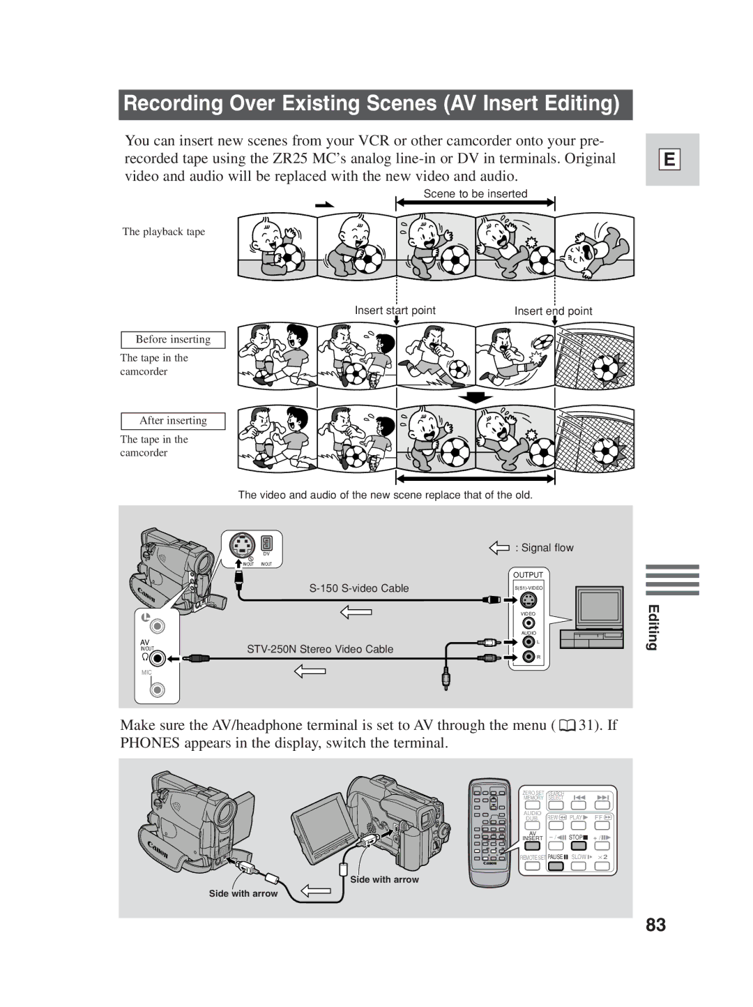 Canon ZR25 MC instruction manual Recording Over Existing Scenes AV Insert Editing 