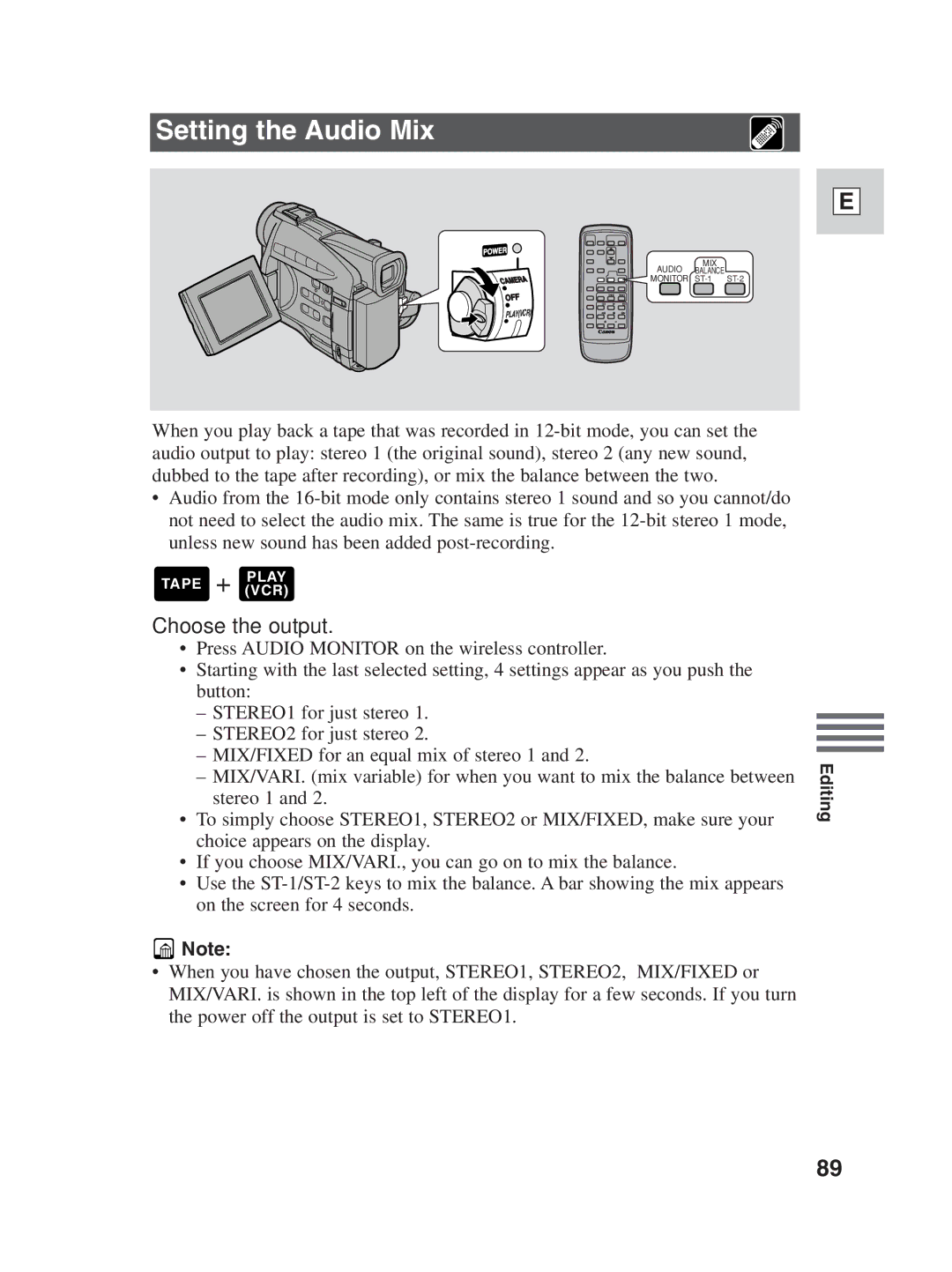 Canon ZR25 MC instruction manual Setting the Audio Mix, Choose the output 