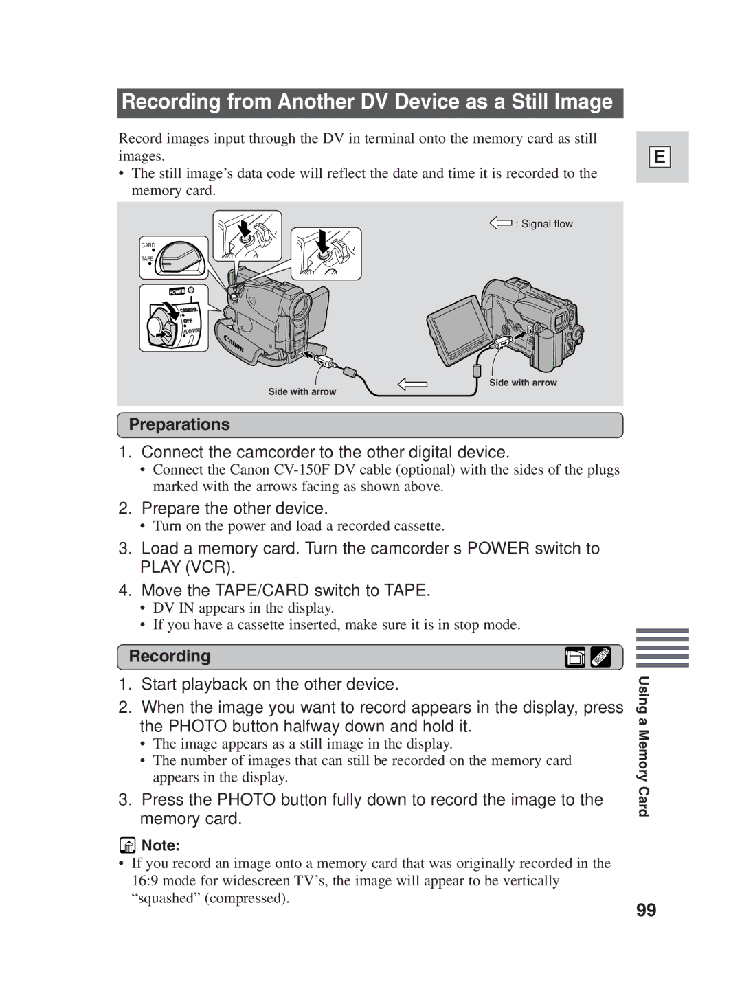 Canon ZR25 MC Recording from Another DV Device as a Still Image, Connect the camcorder to the other digital device 