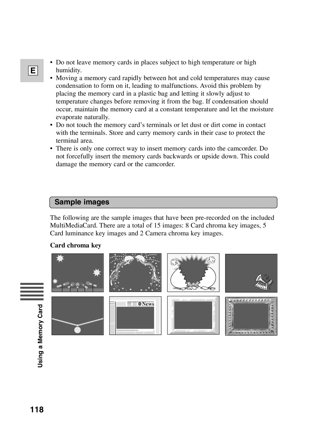 Canon ZR30 MC instruction manual 118, Sample images, Card chroma key 