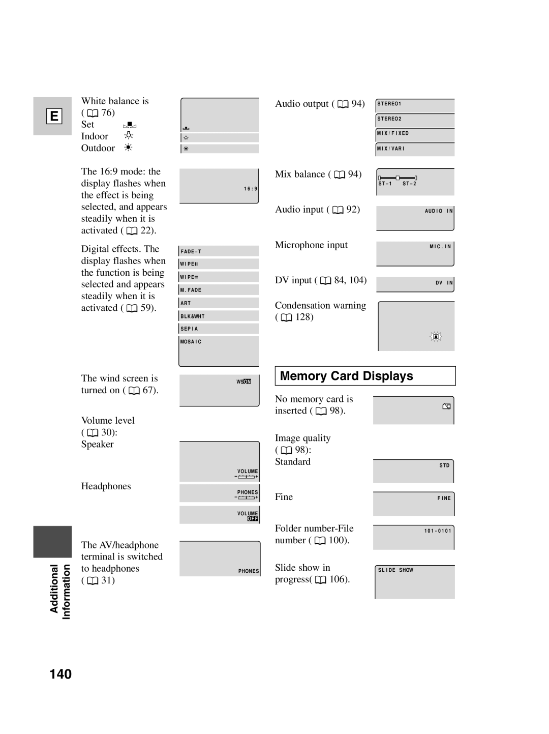 Canon ZR30 MC instruction manual 140, Memory Card Displays 