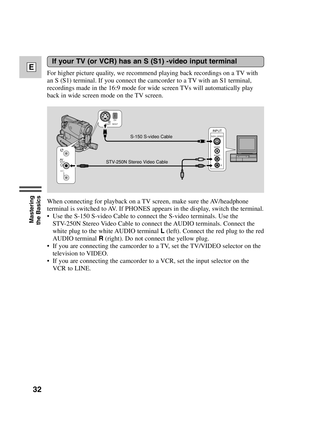 Canon ZR30 MC instruction manual If your TV or VCR has an S S1 -video input terminal 