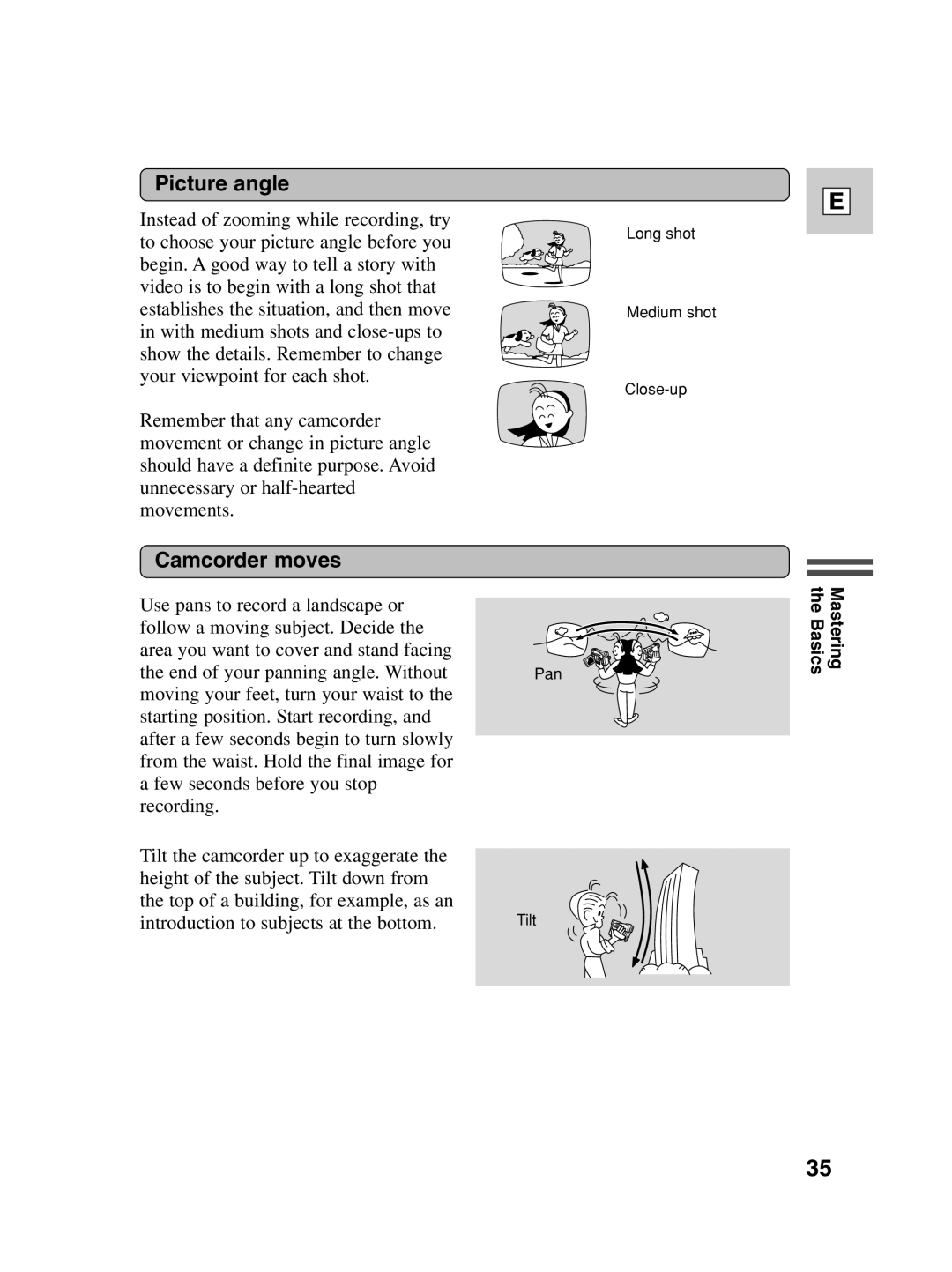 Canon ZR30 MC instruction manual Picture angle, Camcorder moves 