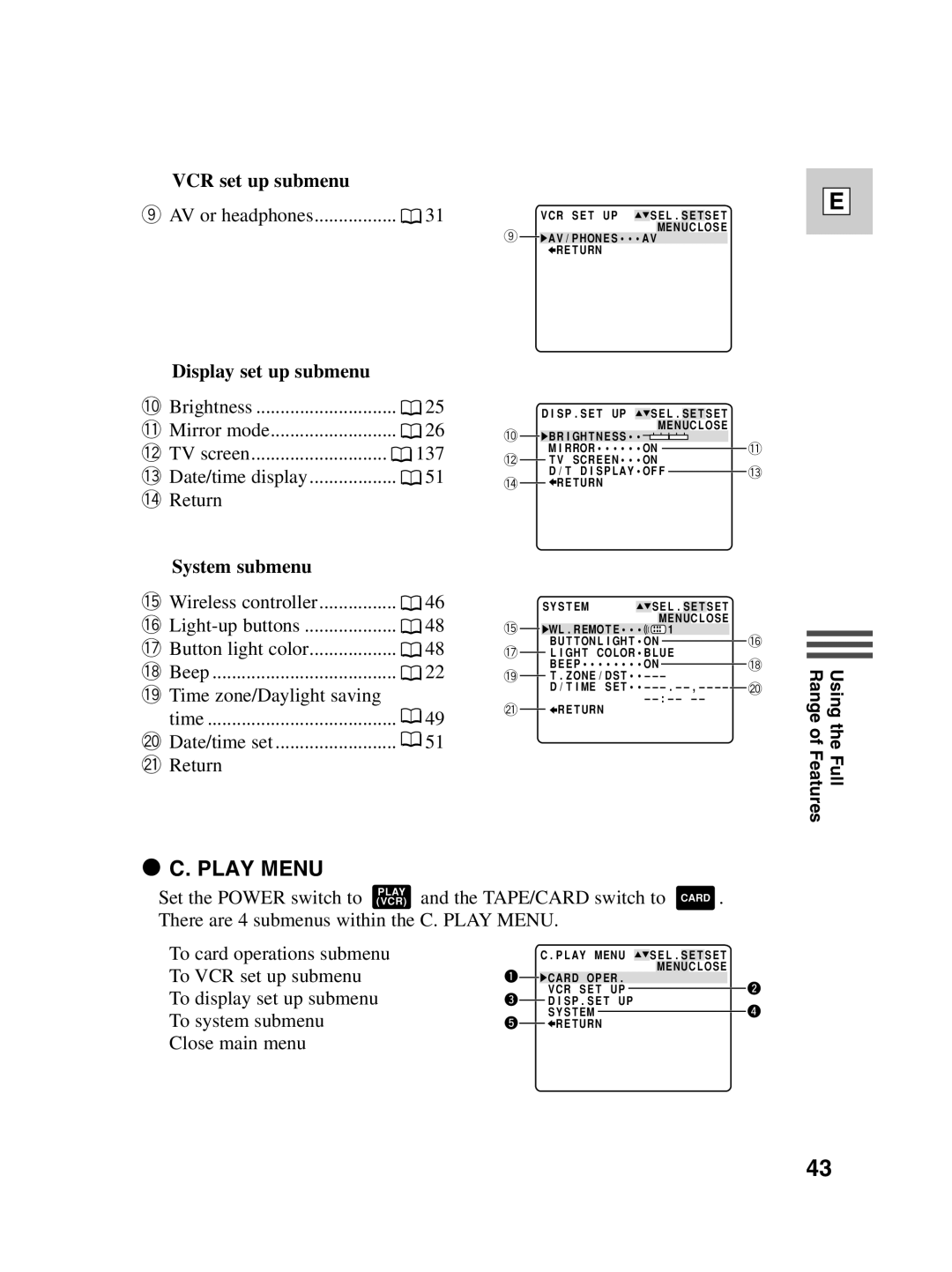 Canon ZR30 MC instruction manual Play Menu, To card operations submenu 